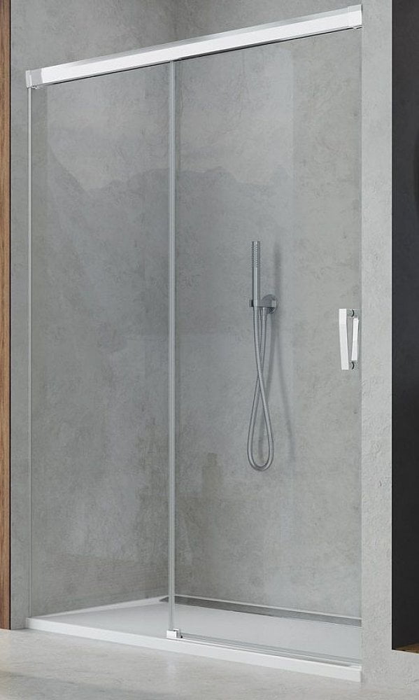 Dvere sprchové CADURA 120 1-dielne posuvné s pevnou stenou vľavo aluchróm číre sklo AP